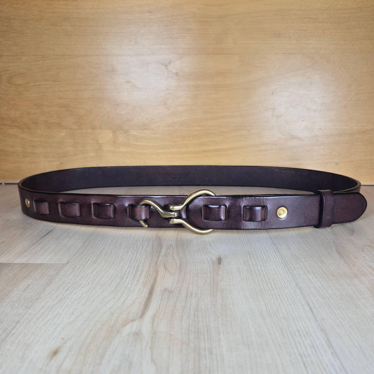 Handmade Brown Leather Belt | Solid Brass Hook Buckle  display picture 3