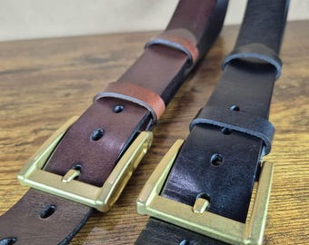 Handmade Vintage Leather Belt: Solid Brass Buckle, Personalized Gift
