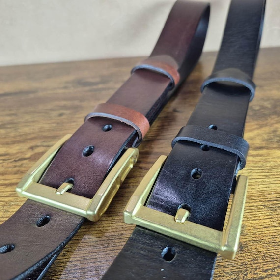 Handmade Vintage Leather Belt: Solid Brass Buckle  display picture 1
