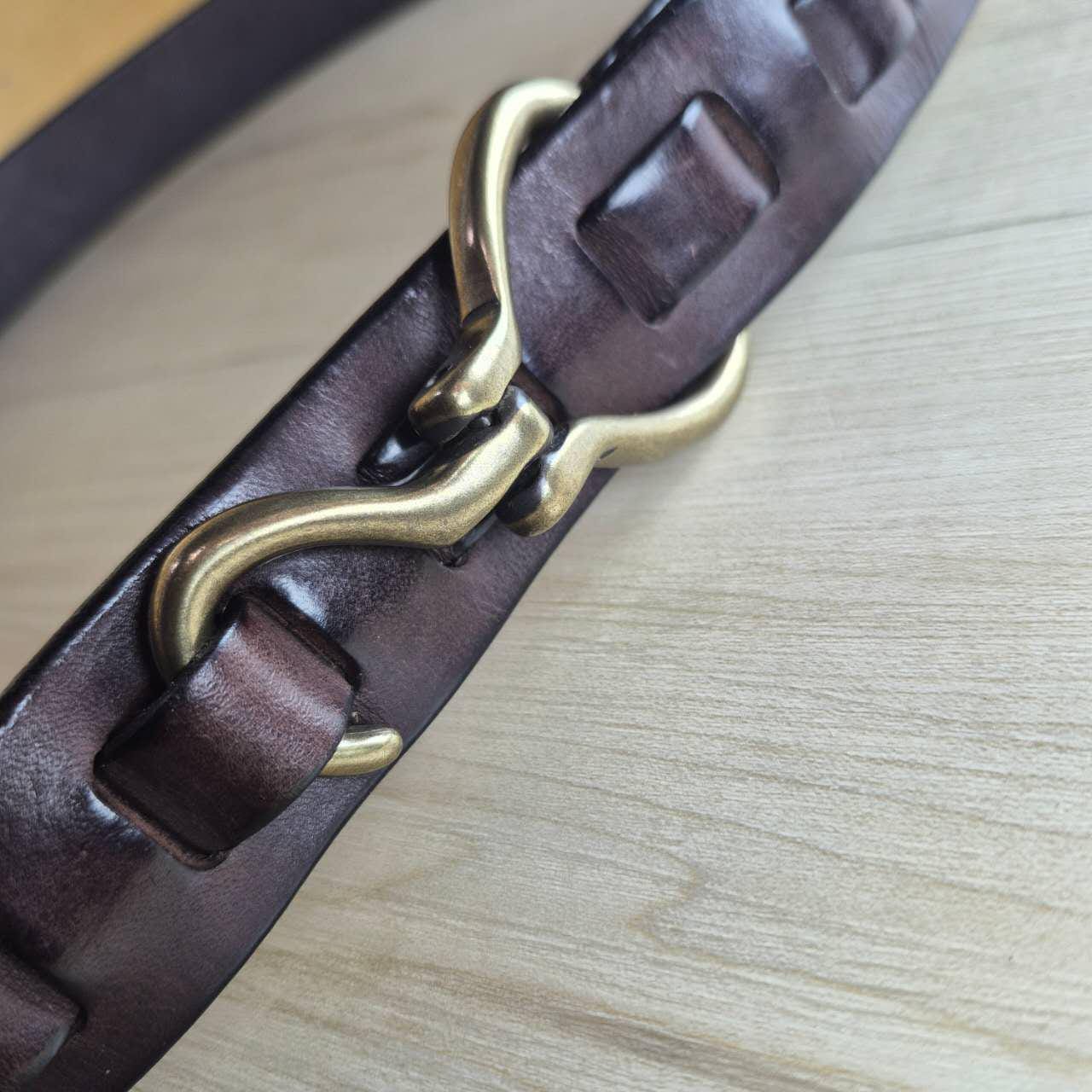 Short Story Genuine Leather Belt XL | Brown Brass Hook | NWT Handmade Brown Leather Belt | Solid Brass Hook Buckle  main image 2