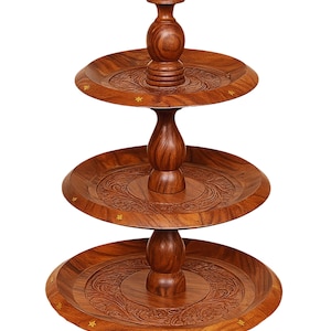 Three tier Wooden Dry Fruit Cake Stand Handmade Rustic Stand for Snacks,Almonds,Cashews or Pistachios handcrafted shisham wood home decor