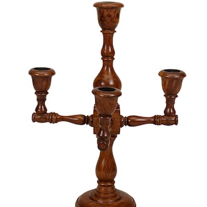 Handcrafted Wooden 4-Arm Candle Holder Rustic Candelabra for Home Decor Dining Table Centerpiece Vintage Farmhouse Style