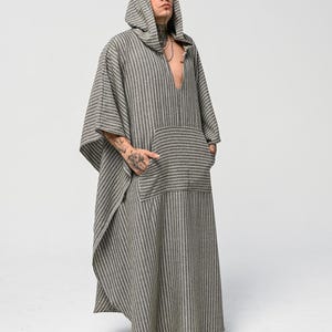 Striped Linen Hooded Caftan: Unisex Organic Cotton Blend, Party, Pool Costume, Dress, Caftan.