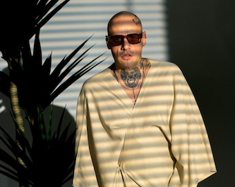 Linen Open-Front Caftan: Lightweight Beach Cover-Up. USA Custom Fee Include Price