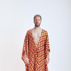 Satin Caftan Kimono Robe: Vibrant Pattern, Plus Size up to 6XL, Cover-Up, Plus size Kimono, unisex kaftan, loose dress, costume