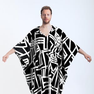 Hooded Cotton-Viscose Kaftan: Bohemian Print Loungewear, Cover-Up, Plus size Kimono, unisex kaftan, loose dress, costume