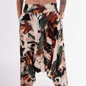 Boho festival harem pants in organic cotton blend, breathable loose trousers for summer street style and art events