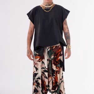 Organic wool asymmetric oversized top with soft structured drape, avant garde modern design for layered boho street style