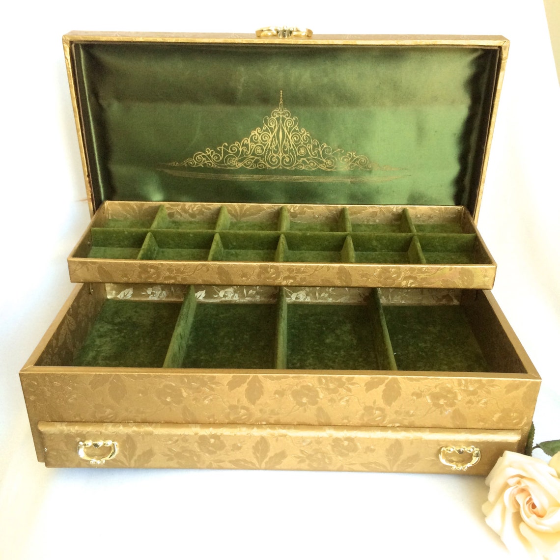 Lady Buxton Vintage Jewelry Box Gold Vinyl exterior moss green Etsy