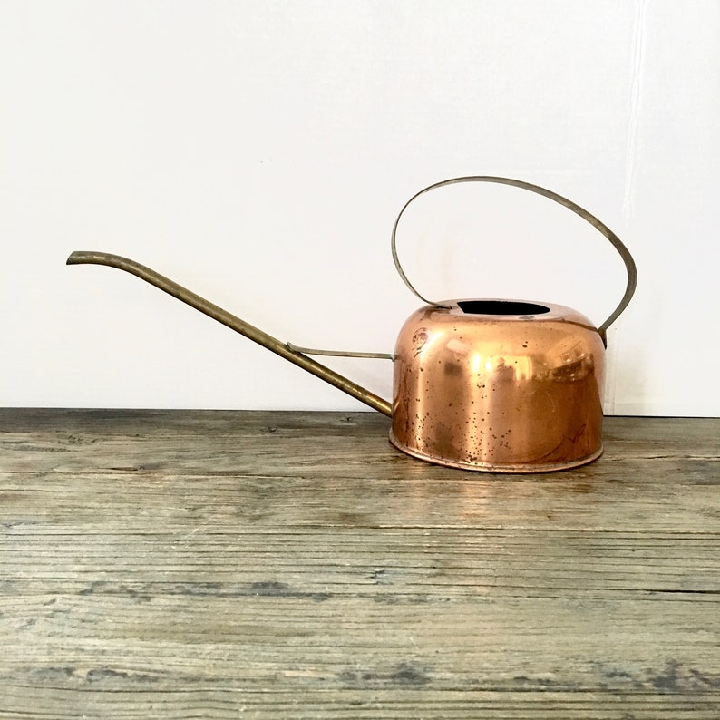 Vintage Copper Watering can with Long brass spout and handle Etsy