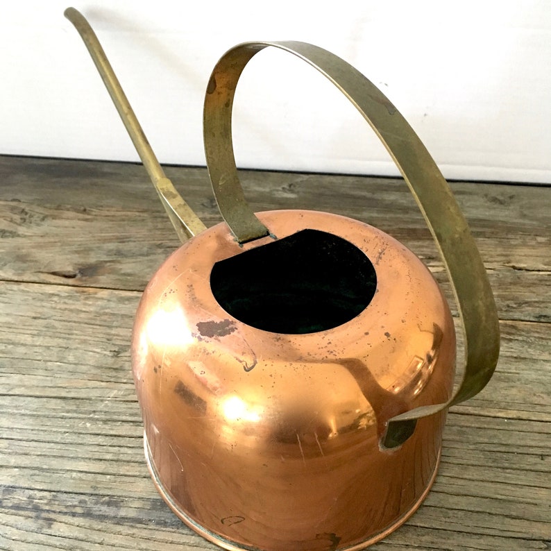 Vintage Copper Watering can with Long brass spout and handle Etsy