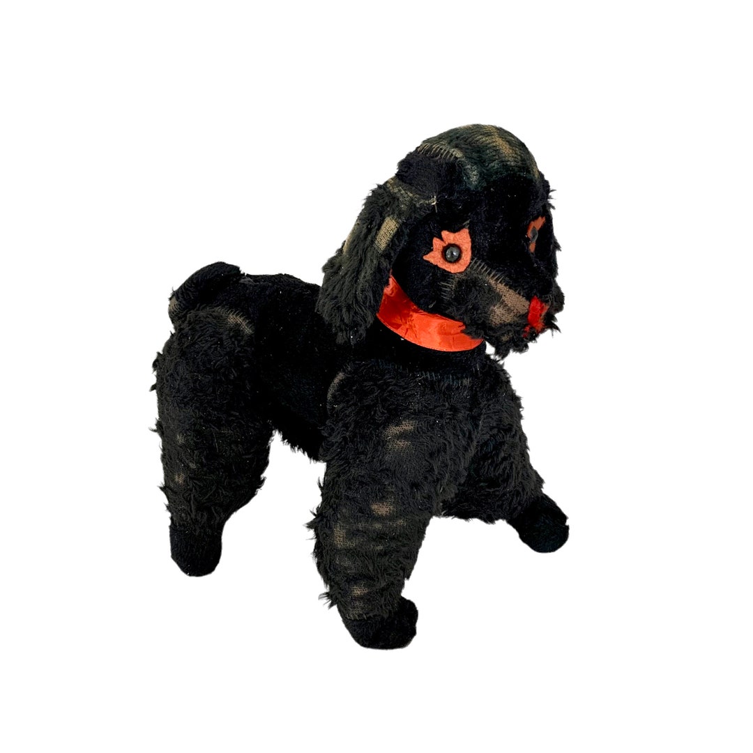 Vintage Stuffed Poodle Vintage Poodle Dog With Red Bow / 1950s Poodle