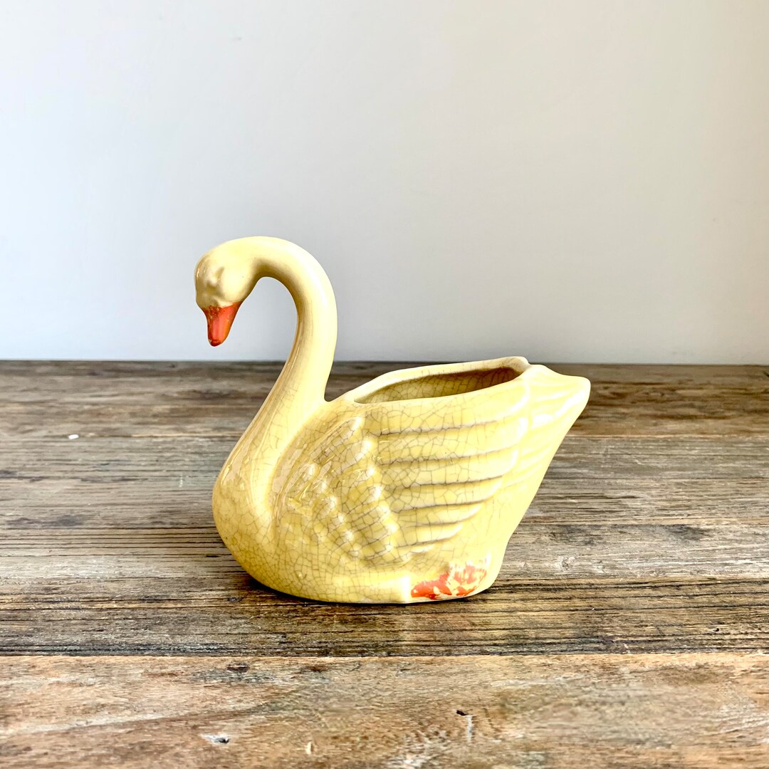 Vintage 1940's Brush Mccoy Pottery Swan Planter Etsy