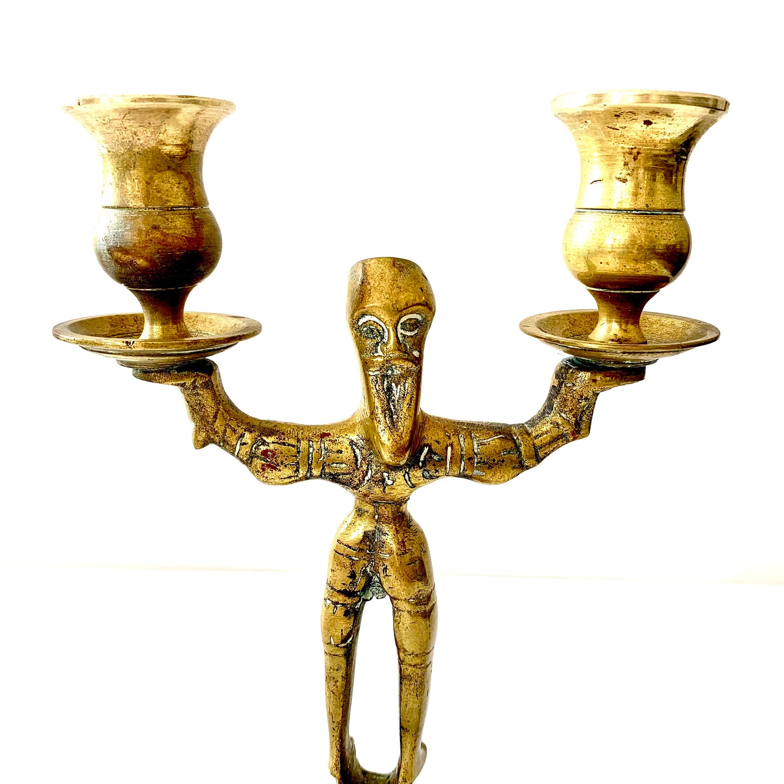 Antique Cast Brass Candlestick / Man With Beard Candelabra Etsy