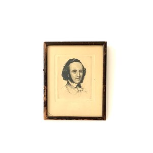 Antique Gentleman Portrait print signed black and white print