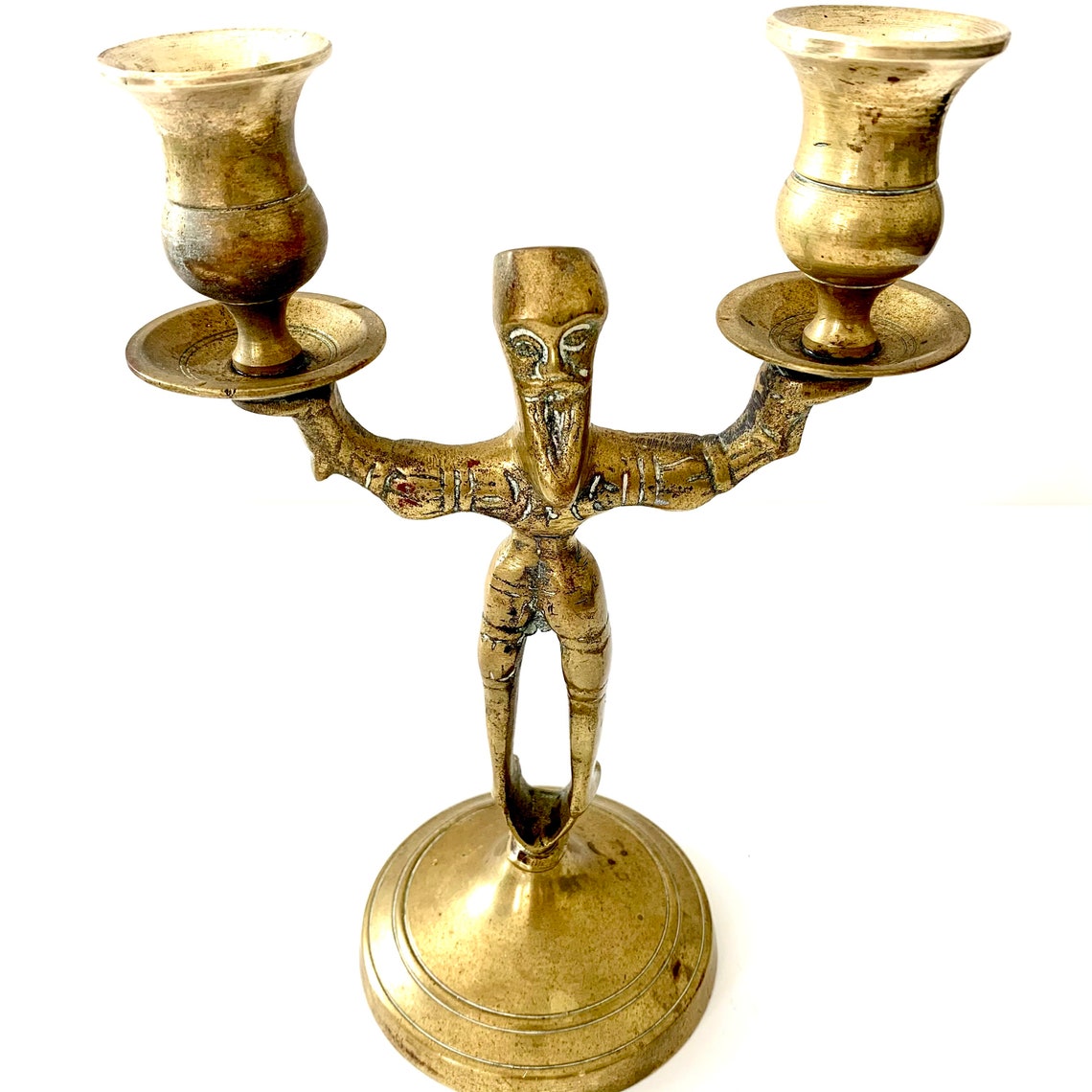 Antique Cast Brass Candlestick / Man With Beard Candelabra Etsy