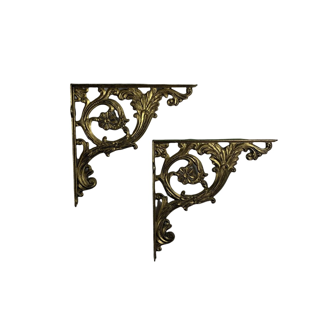 Vintage Gold Metal Shelf Wall Brackets Etsy