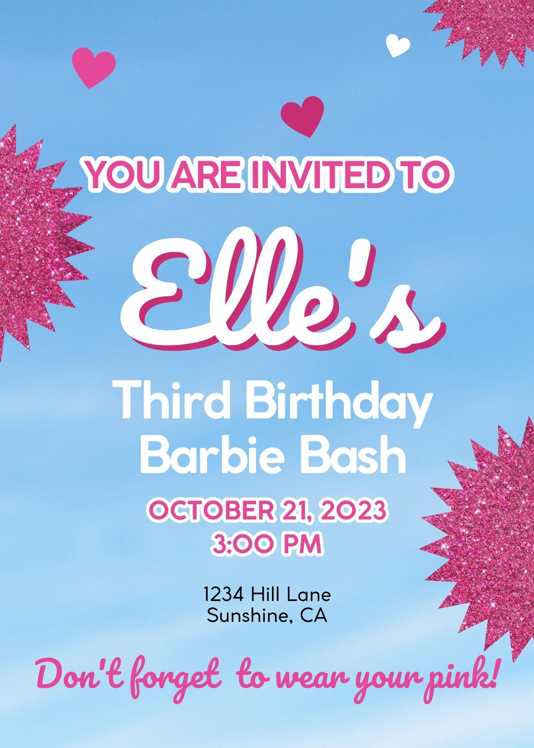 Barbie Birthday Party Invitation Template Etsy