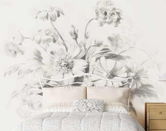 Sketched Florals Wall Mural | Urbanwalls