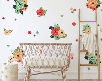 Coral/Teal/Peach Graphic Flowers Wall Decals | Urbanwalls