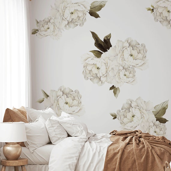 White Peony Wall Decals Urbanwalls Etsy