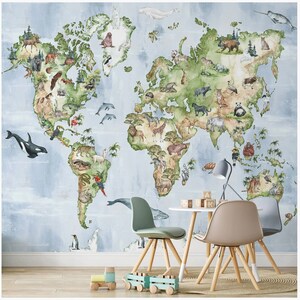 Tierwelt Karte Wandbild | Urbanwalls