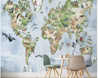 Animal World Map Wall Mural | Urbanwalls