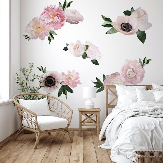 Vinilos decorativos florales de jardín rosa suave / Urbanwalls