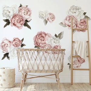 Textured Blushing Peony Clusters Wall Decals | Urbanwalls