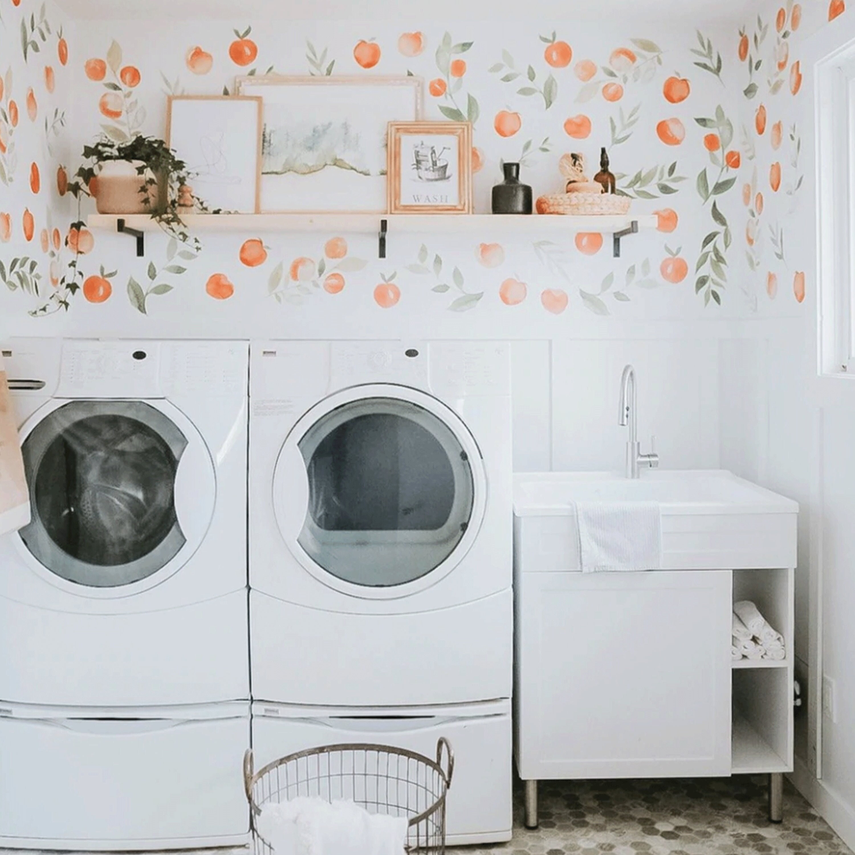 Modern Laundry Room Refresh With Hand Drawn Wallpaper  Shealin Ashley