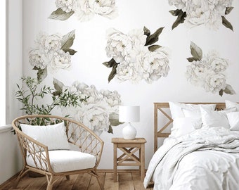 Textured White Peony Cluster Wall Decals | Urbanwalls