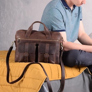 Handmade Leather Laptop Bag for up to 14.5&quot; - Stylish and Functional for Work and Travel, Leather messenger bag laptop