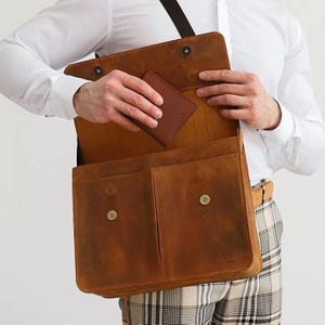 Crazy Horse Leather Laptop Tote Bag: Vintage Satchel Briefcase