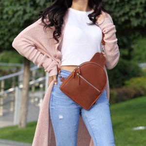 Leather Backpack Purse: Women&#39;s Sling Bag, Adjustable Strap