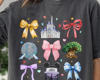Disneyland Coquette Comfort Colors Shirt, Magic Kingdom Coquette Bow Shirt, Epcot Funny Castle Girl Trip Tee Shirt, Hollywood Studios Shirt