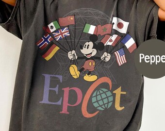 EPCOT Mickey Flags of Nations Retro 90s WDW Shirt,Disney EPCOT World Tour, Disney Family Trip Matching Outfit Shirt,Mickey Epcot Flag Shirt