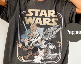 Disney Winnie the Pooh Shirt Star Wars, May the 4h be With You, Galaxy Edge Hollywood Studios, Tigger Piglet Eeyore Jedi With Lightsaber Tee