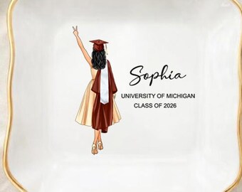 Personalized Graduation Gift Ring Dish, Custom Graduate Keepsake, Daughter Trinket Ring Tray, Granddaughter Grad Gift,Graduation Ring Holder