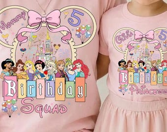 Disney Birthday Girl Princess Castle Coquette Bow Shirt, personalized Birthday Girl,Princess Crew Shirt, Disneyland Princess Birthday Squad