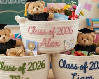 Personalized Graduation Basket Class Of 2026, Custom Name Grad Gift for Her Him, Graduation Basket Gift, Teacher Basket Gift