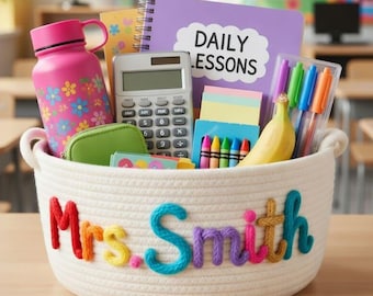 Personalized Teacher Basket, Custom Teacher Basket, Thank You Gift for Teacher, End of Year Teacher Gift, Classroom Appreciation Gift