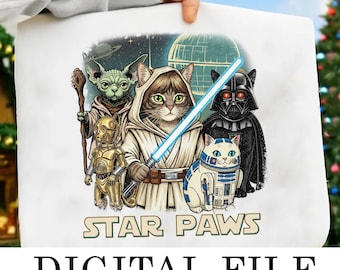 Cat Wars 90s Digital File, Retro Space Cat Png, Funny Cat Warrior Png, Cat Lovers Gift, Star Paw Png, Funny Cat Png, Disney Star War