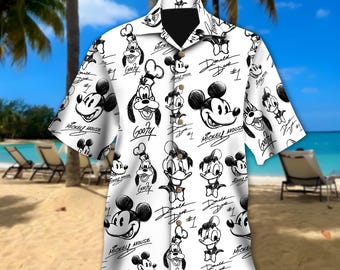 Disney Mickey And Friends Signature Hawaiian Shirt, Mickey Mouse Donald Duck Goofy Hawaii Shirts, Disneyland Summer Trip Button Shirt
