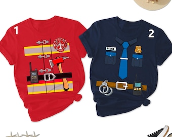 Firefighter And Police Shirt, Firefighter Costume Shirt, Fire Man Costume Halloween Shirt, Police Costume Shirt, Carreer Job Uniform Officer