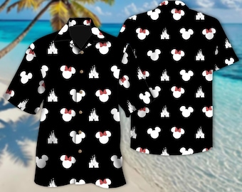Mickey Minnie Hawaiian Shirt, Disney Hawaii Shirt, Disneyland Trip Shirt, Mickey Castle Button Tee, Magic Kingdom Hawaii Shirt