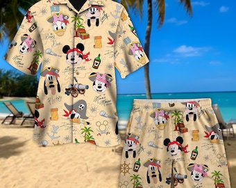 Wdw Pirate Mickey & Friends Signature Hawaiian Shirt, Minnie Goofy Donald Daisy Pluto Hawaii Shirt, Pirate Wdw Cruise Trip Button Tee