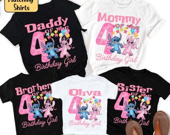 Custom Stitch and Angel Birthday Shirt, Stitch Birthday Girl Shirt, Family Stitch and Angel Birthday Party Shirt, Kids Stitch Birthday Shirt