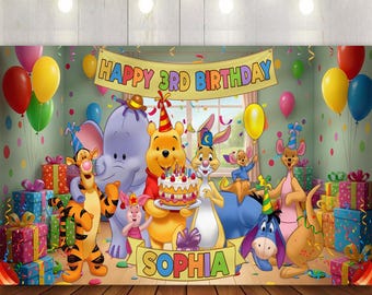 Winnie The Pooh Birthday Backdrop Banner, Winnie The Pooh Party, Pooh Party Decoration Banner, Funny Birthday Outdoor Banner