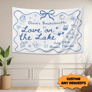 Love On The Lake Bachelorette Tapestry, Lake Bach Party Banner, Lakeside Trip Bachelorette Weekend Backdrop, Lake Bridal Shower Backdrop