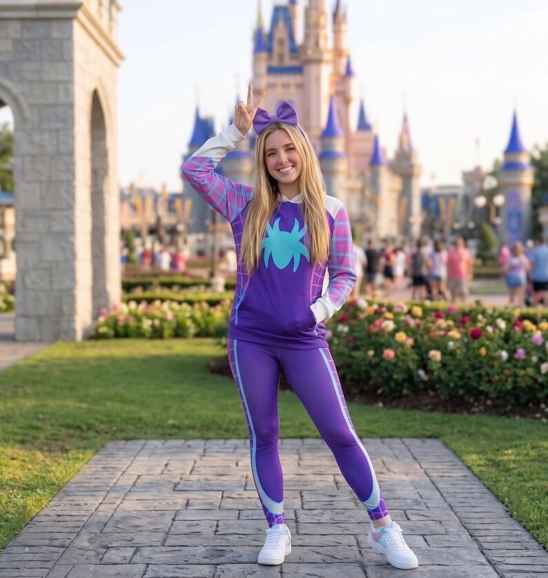 Disfraz de Spidey y sus increíbles amigos para Halloween: sudadera con capucha 3D y pantalones deportivos, camiseta de cosplay de superhéroe Gwen Stacy Spidey Spin para cumpleaños infantil con temática de araña. imagen 8